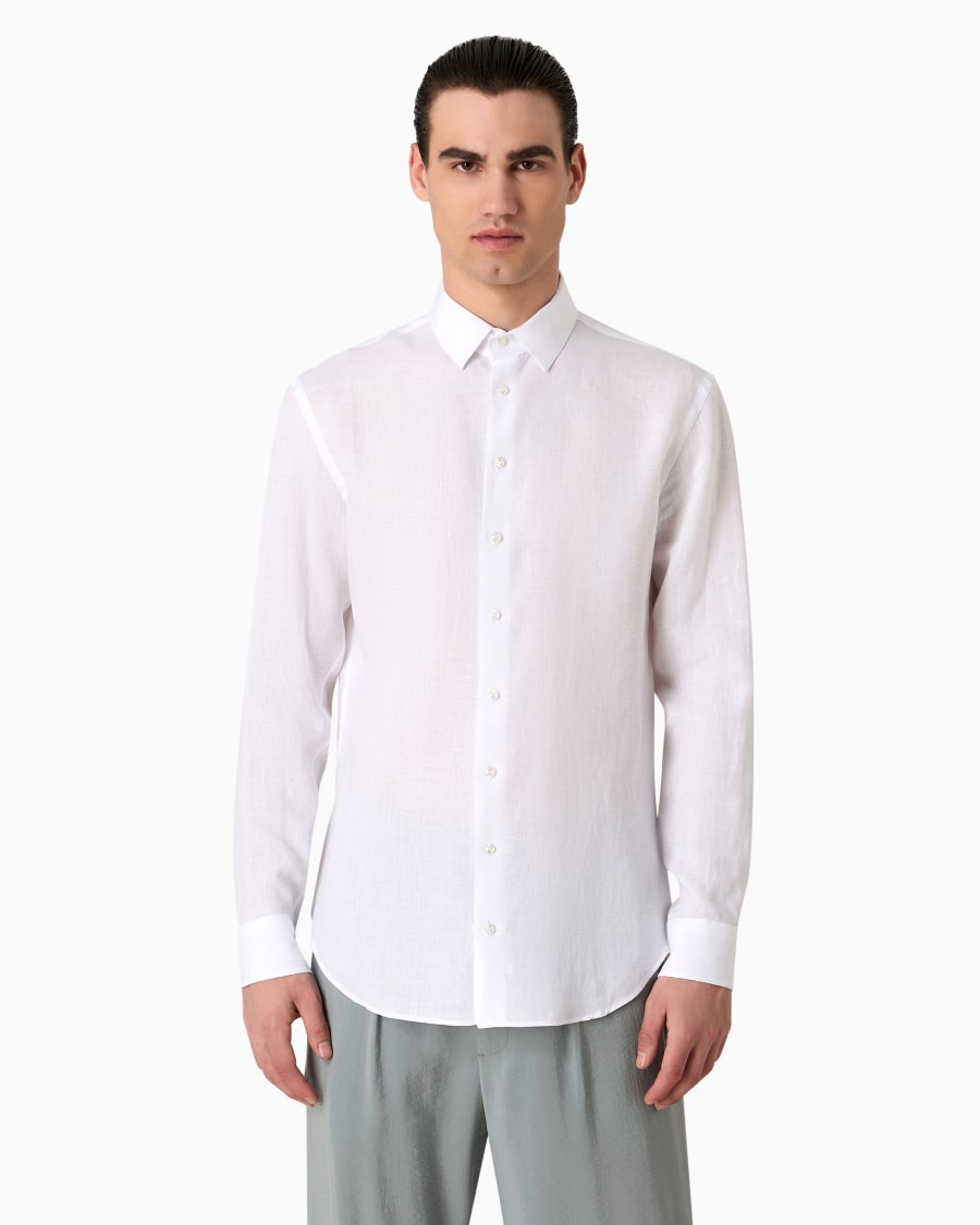 The world of armani CAMICIA REGULAR FIT IN LINO Saldi Di Fabbrica