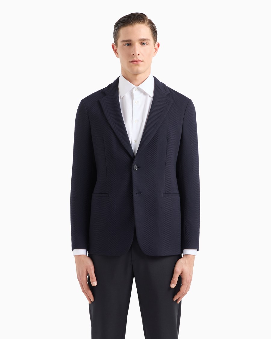 The world of armani GIACCA MONOPETTO IN MISTO LANA STRETCH JACQUARD CHEVRON Italy