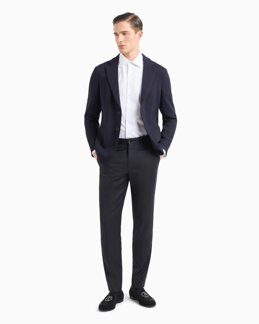 The world of armani GIACCA MONOPETTO IN MISTO LANA STRETCH JACQUARD CHEVRON Italy