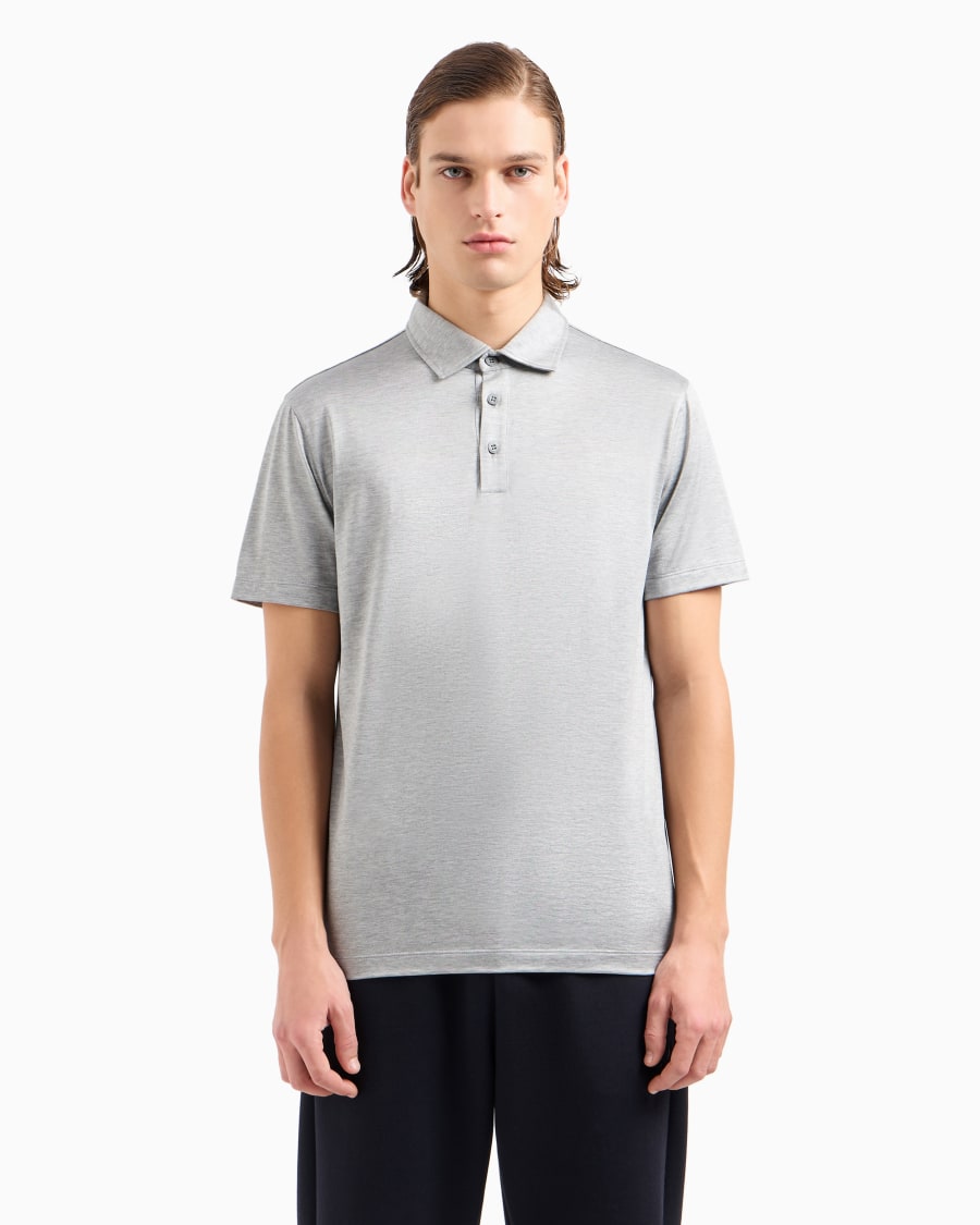 The world of armani POLO IN JERSEY DI SETA E COTONE MELANGE Sottocosto