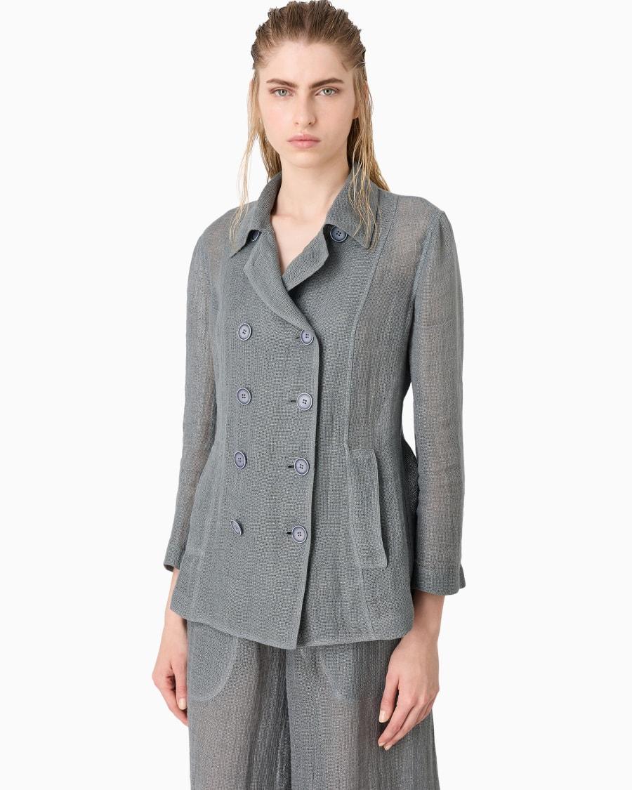 The world of armani GIACCA DOPPIOPETTO IN MISTO LINO Saldi Di Fabbrica