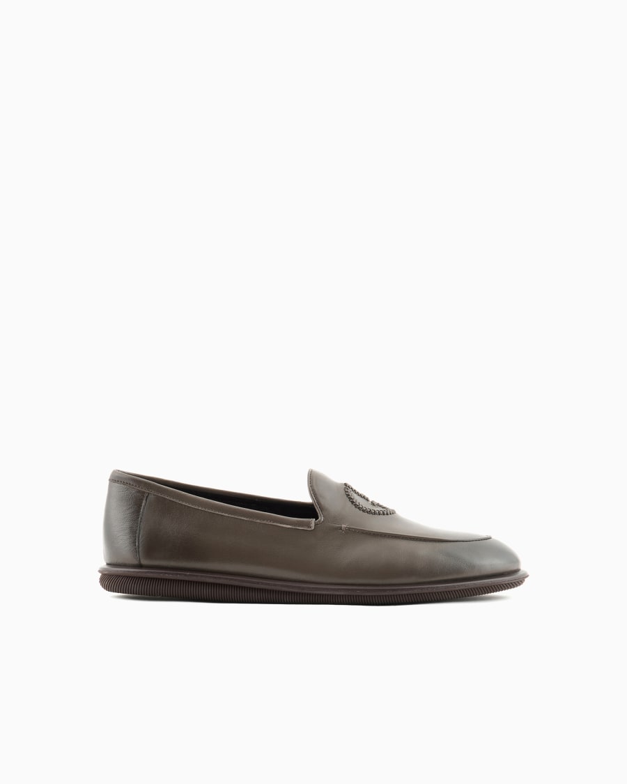 The world of armani MOCASSINI IN NAPPA VINTAGE CON LOGO RICAMATO