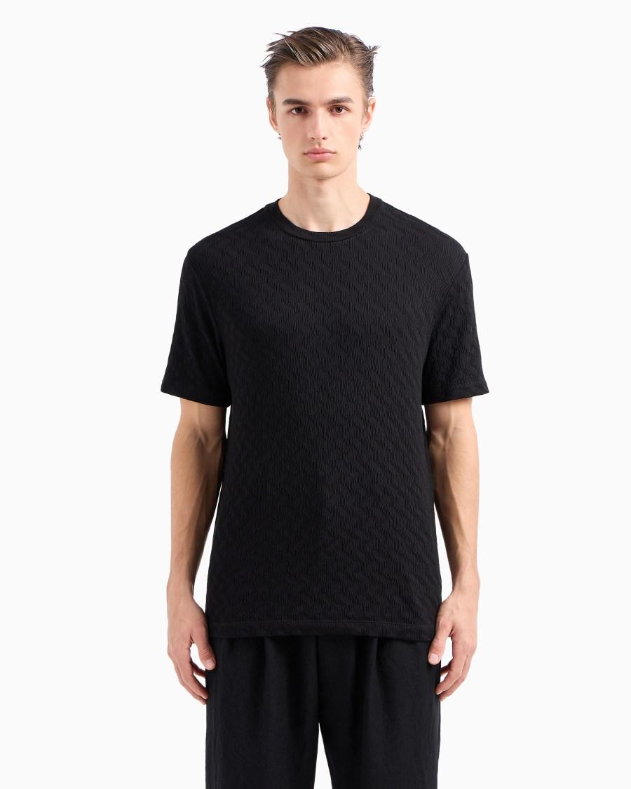 The world of armani T-SHIRT GIROCOLLO IN JERSEY DI VISCOSA E CASHMERE JACQUARD Ritorno libero