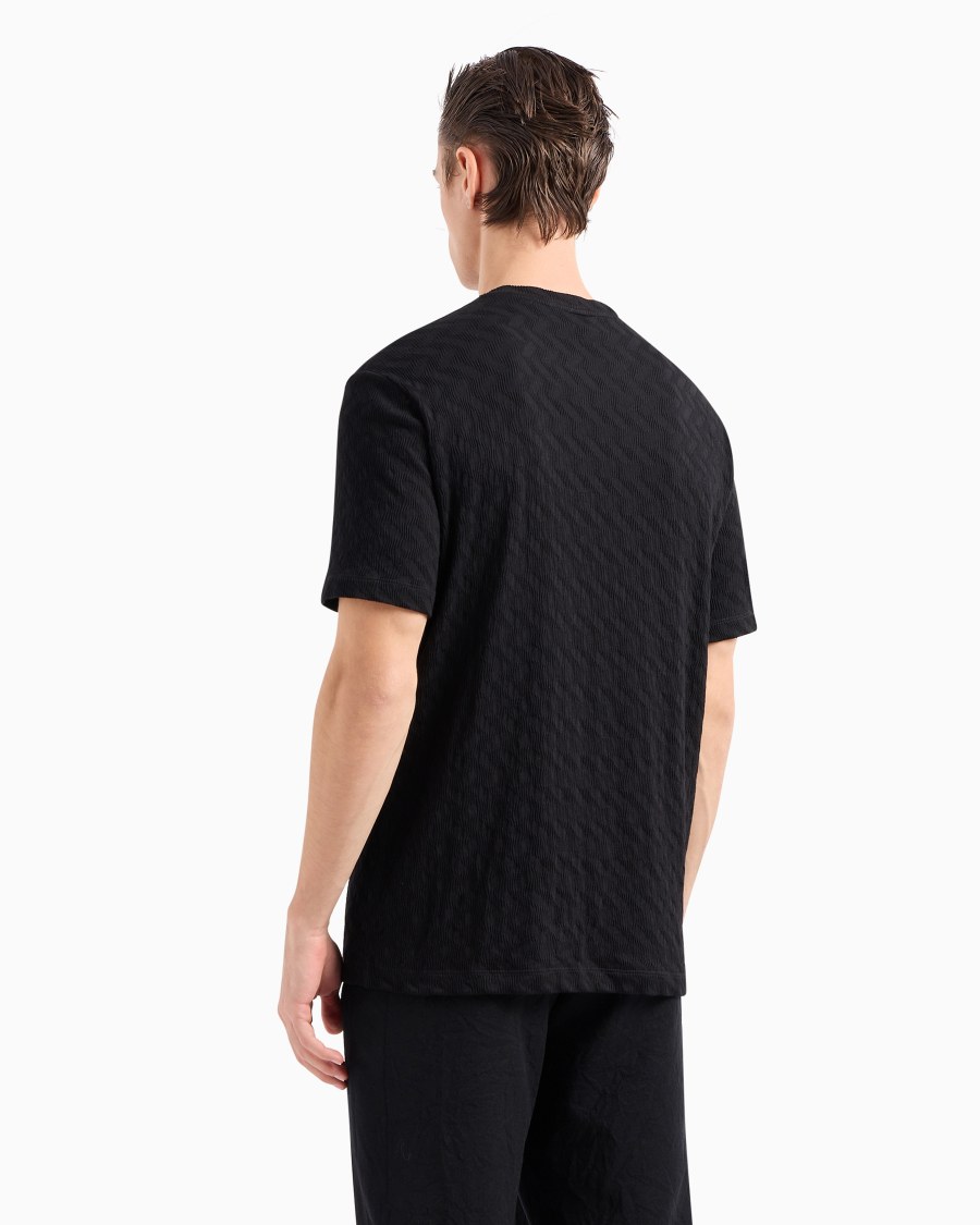 The world of armani T-SHIRT GIROCOLLO IN JERSEY DI VISCOSA E CASHMERE JACQUARD Ritorno libero