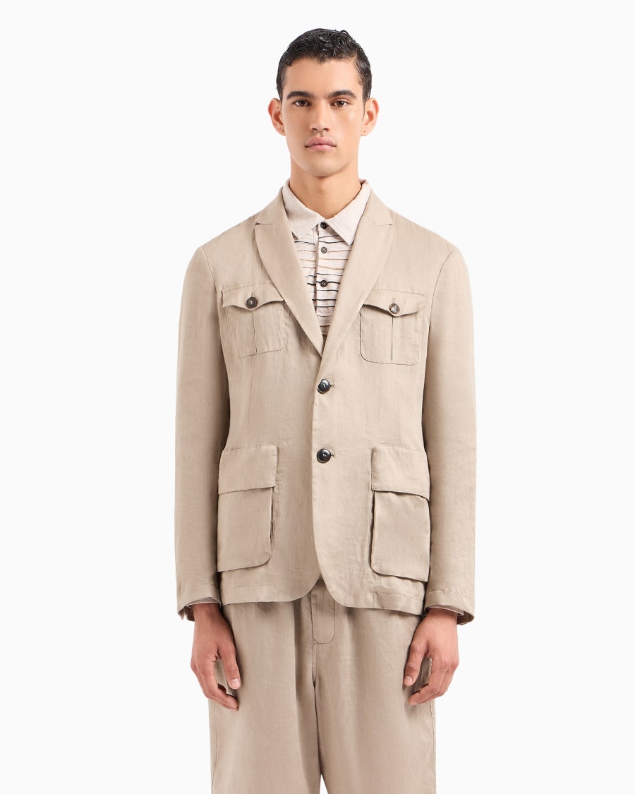 The world of armani GIACCA SAHARIANA MONOPETTO IN TELA DI LINO Fino al 50% di sconto