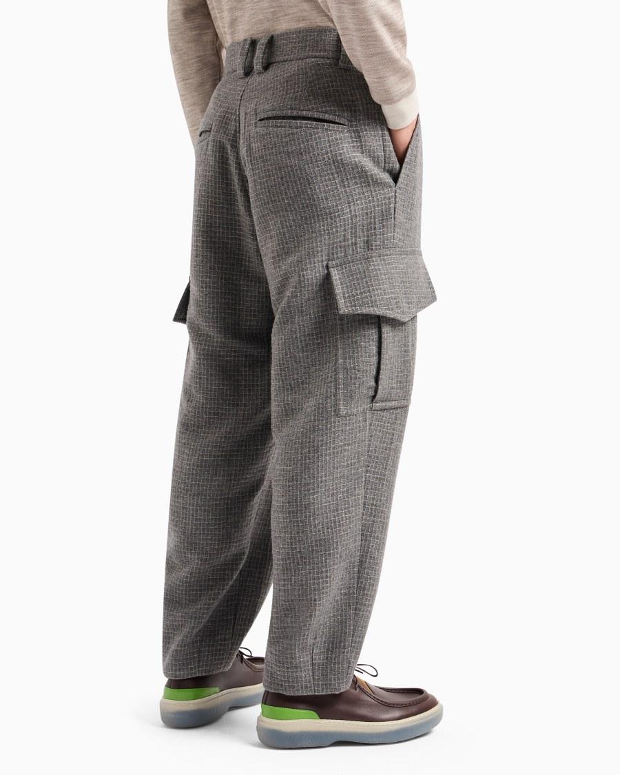 The world of armani PANTALONI CARGO A UNA PINCE IN MISTO LANA E FILO METALLIZZATO Fino al 60% di sconto