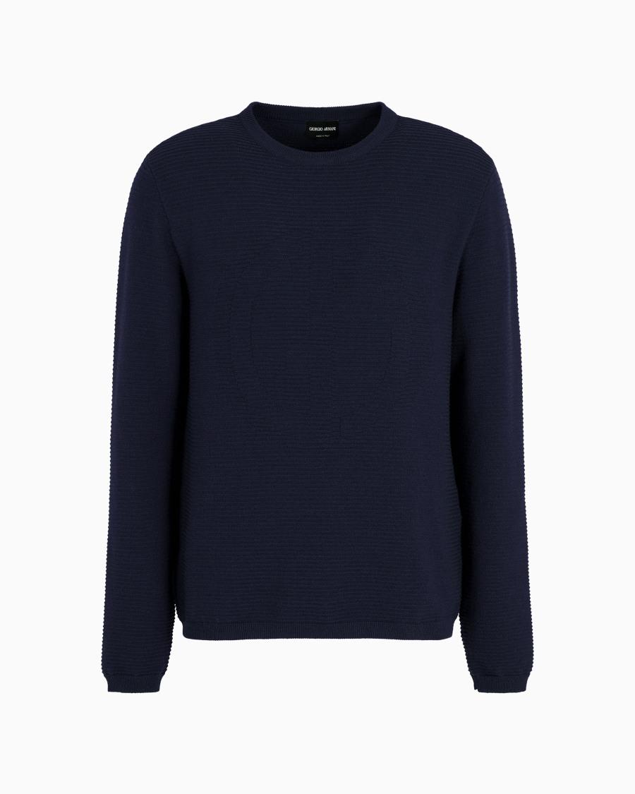 The world of armani MAGLIA GIROCOLLO IN MISTO LANA VERGINE CON LOGO JACQUARD