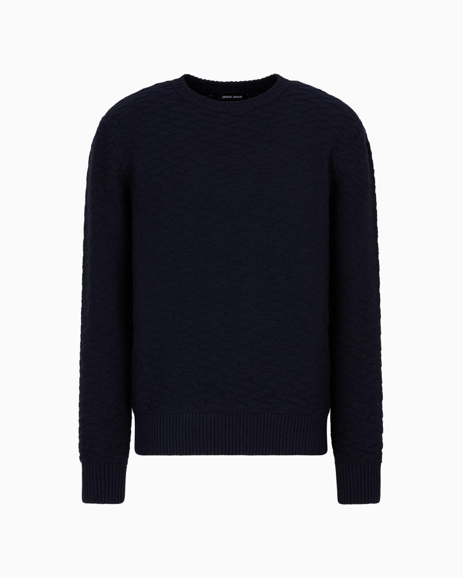 The world of armani MAGLIA GIROCOLLO IN MISTO LANA VERGINE JACQUARD