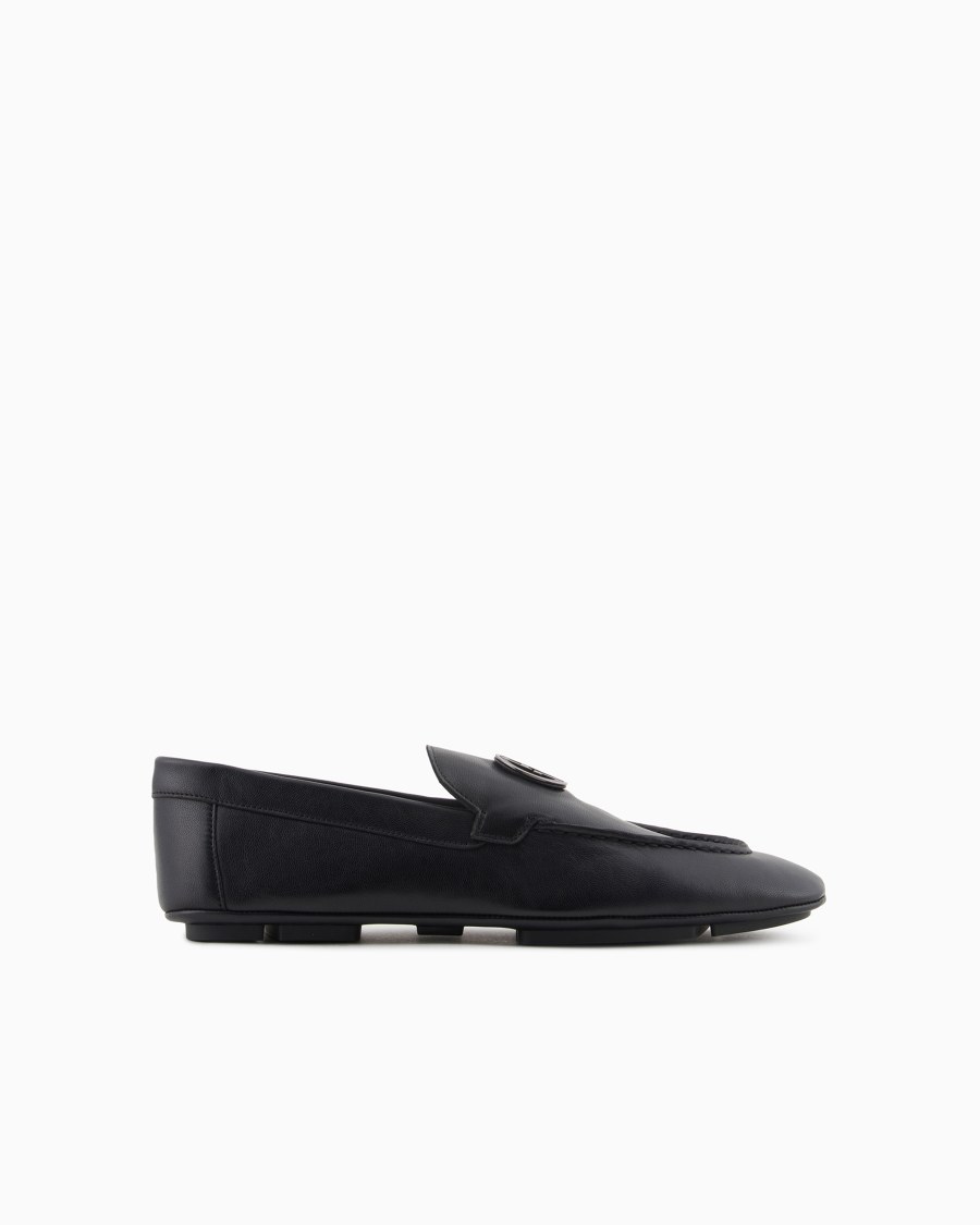 The world of armani MOCASSINI IN PELLE CON LOGO IN METALLO