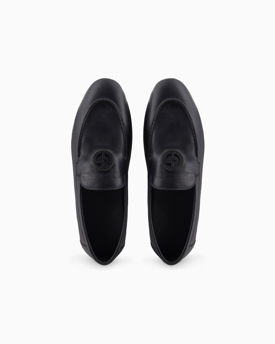 The world of armani MOCASSINI IN PELLE CON LOGO IN METALLO Solo un giorno rimasto