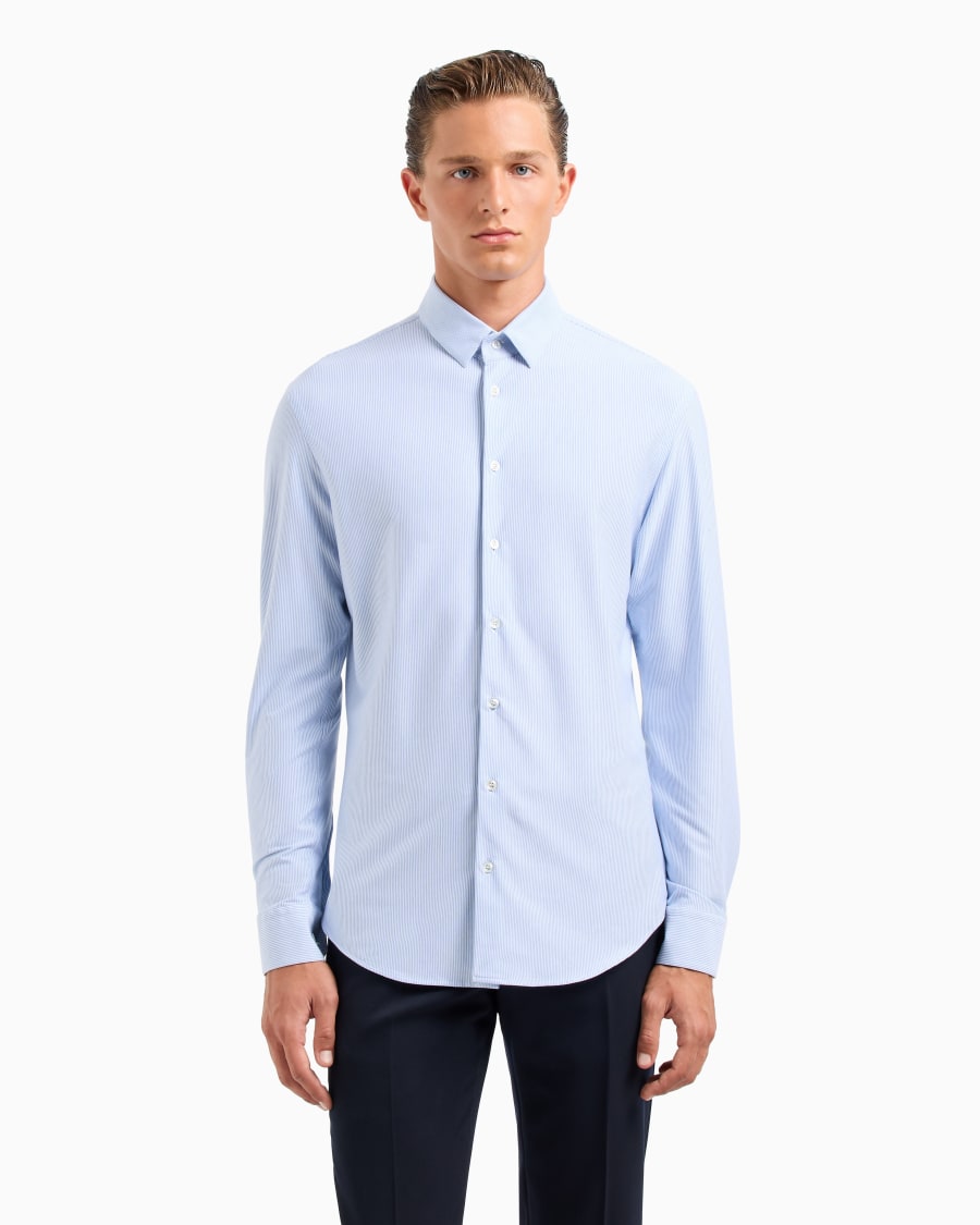 The world of armani CAMICIA SLIM FIT IN JERSEY DI MISTO COTONE A RIGHE Limitato a 3 giorni