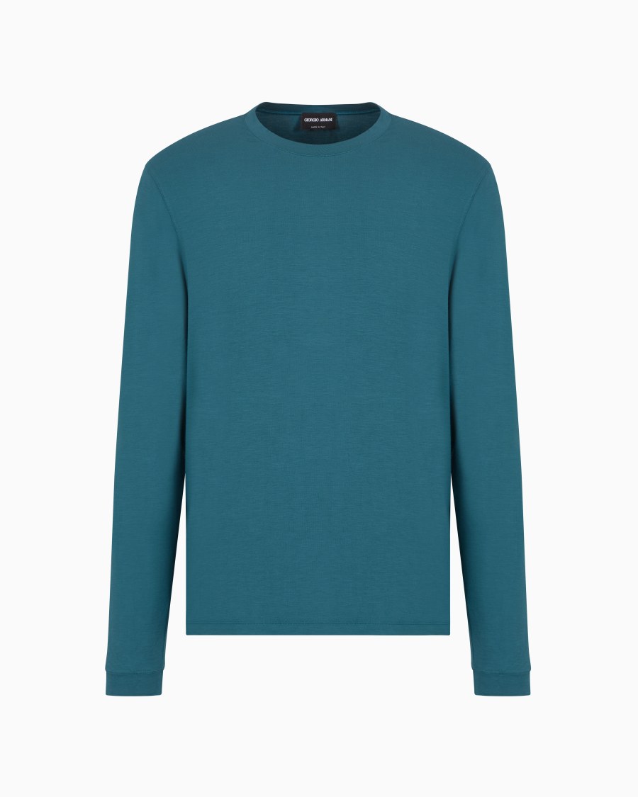 The world of armani MAGLIA GIROCOLLO A MANICHE LUNGHE IN JERSEY DI VISCOSA STRETCH Vendita
