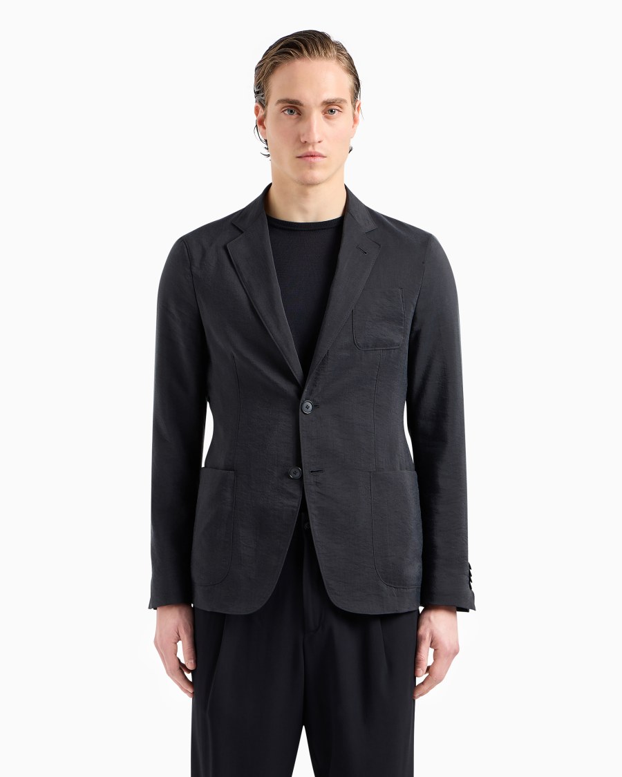 The world of armani GIACCA LINEA UPTON MONOPETTO IN TWILL DI MISTO SETA Pezzi Unici