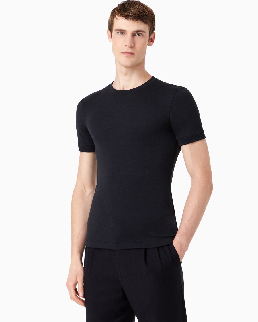 The world of armani MAGLIA GIROCOLLO ICON A MANICHE CORTE IN INTERLOCK DI CASHMERE Soddisfazione Garantita