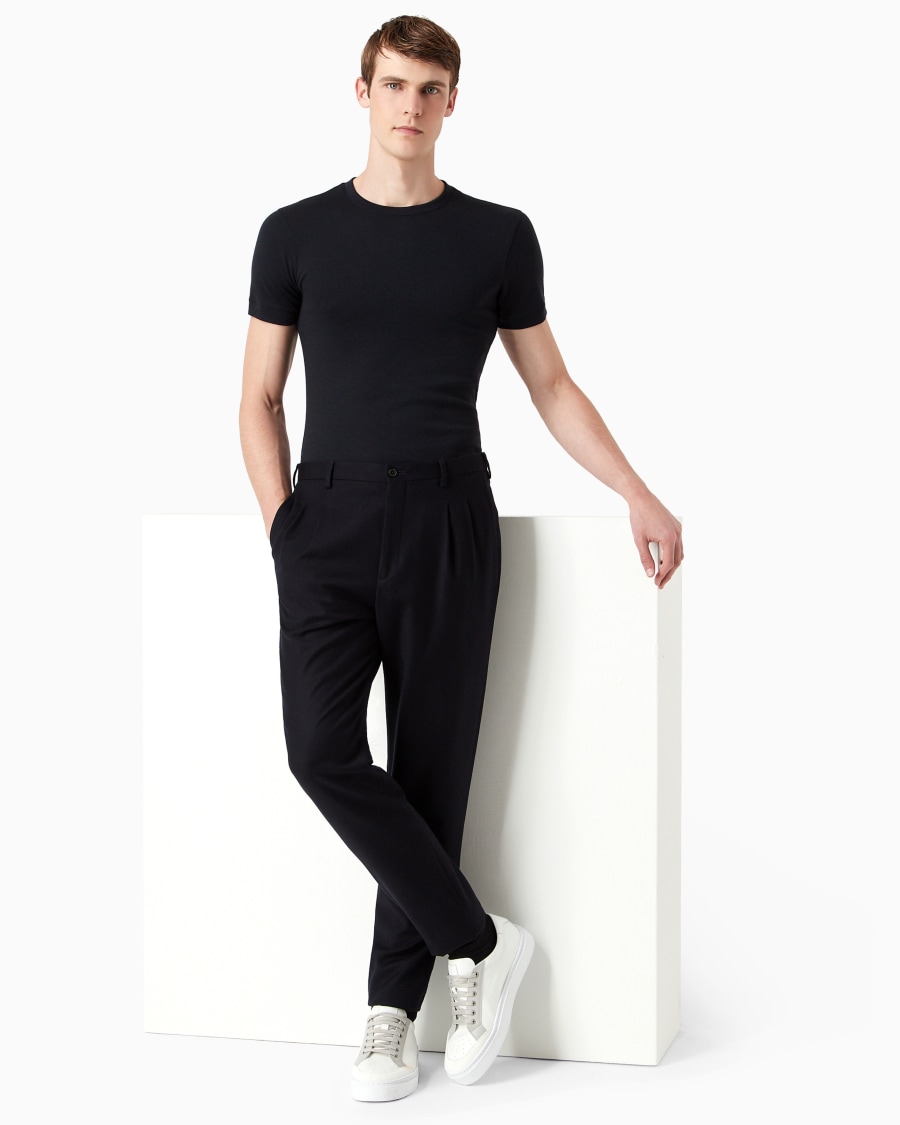 The world of armani MAGLIA GIROCOLLO ICON A MANICHE CORTE IN INTERLOCK DI CASHMERE Soddisfazione Garantita