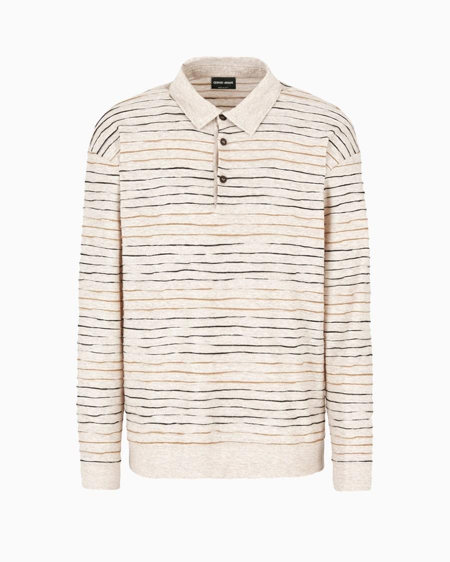 The world of armani POLO A MANICHE LUNGHE IN JERSEY DI LINO COTONE E VISCOSA JACQUARD