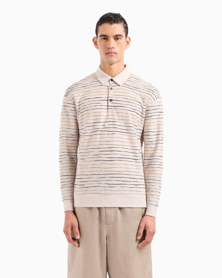 The world of armani POLO A MANICHE LUNGHE IN JERSEY DI LINO COTONE E VISCOSA JACQUARD Qualità Garantita