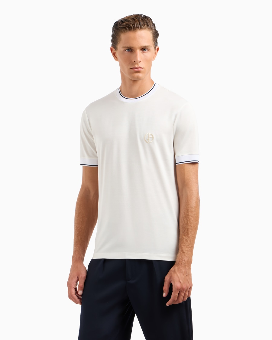 The world of armani T-SHIRT GIROCOLLO IN JERSEY DI SETA E COTONE Fino Al -60%