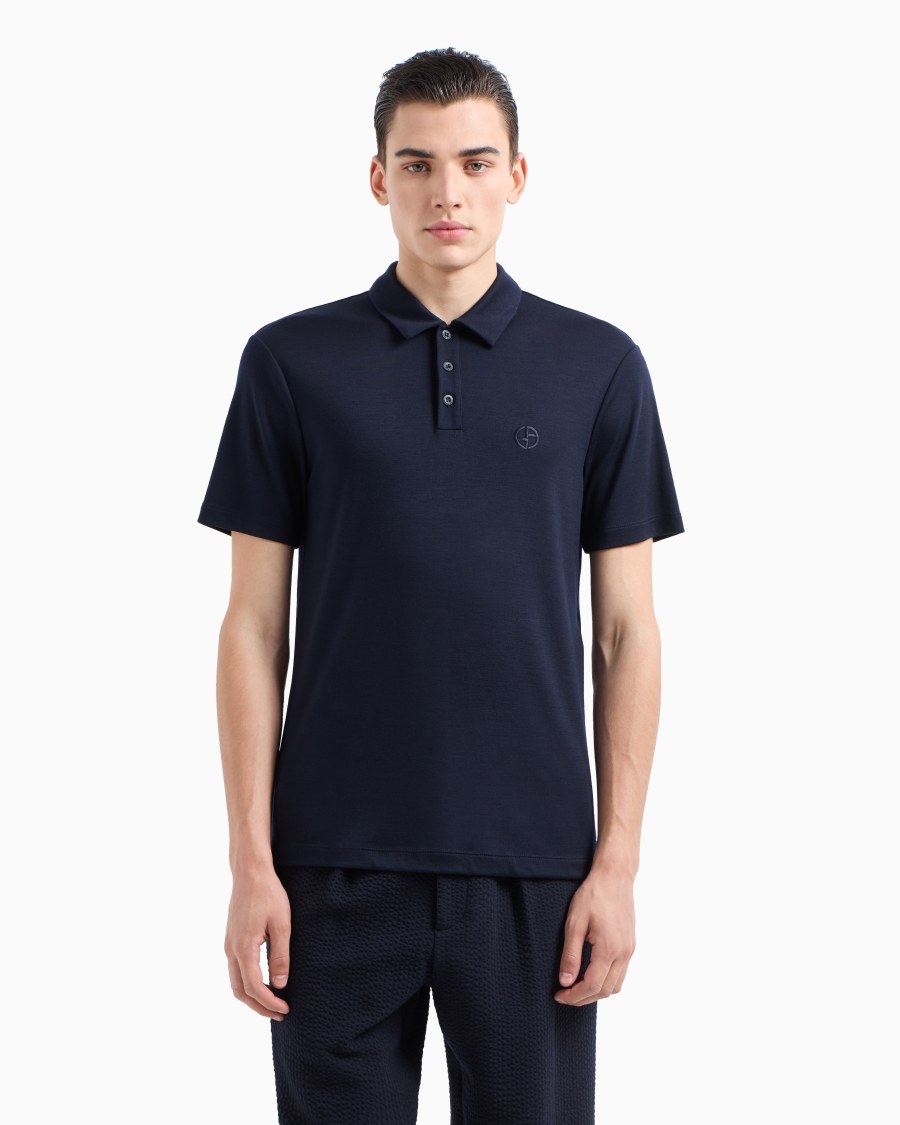 The world of armani POLO A MANICHE CORTE IN INTERLOCK DI LANA VERGINE Shopping Online