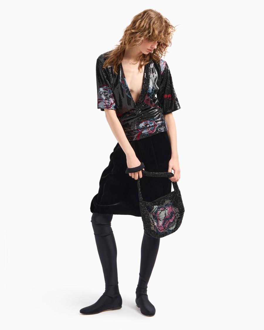 The world of armani BLUSA CON SCOLLO A V RICAMATA Fino al 50% di sconto