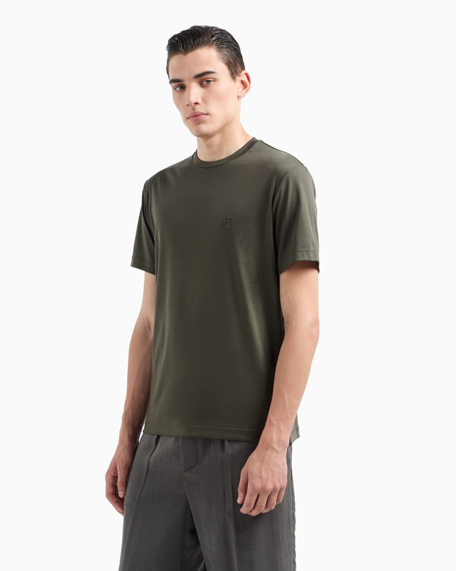 The world of armani T-SHIRT IN INTERLOCK DI COTONE CON LOGO RICAMATO Qualità Garantita