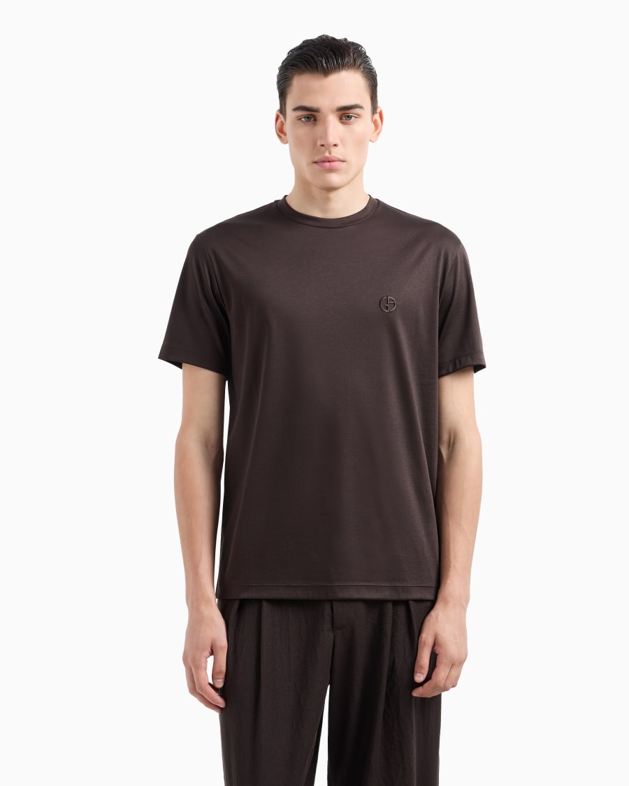 The world of armani T-SHIRT IN INTERLOCK DI COTONE CON LOGO RICAMATO Negozi Online
