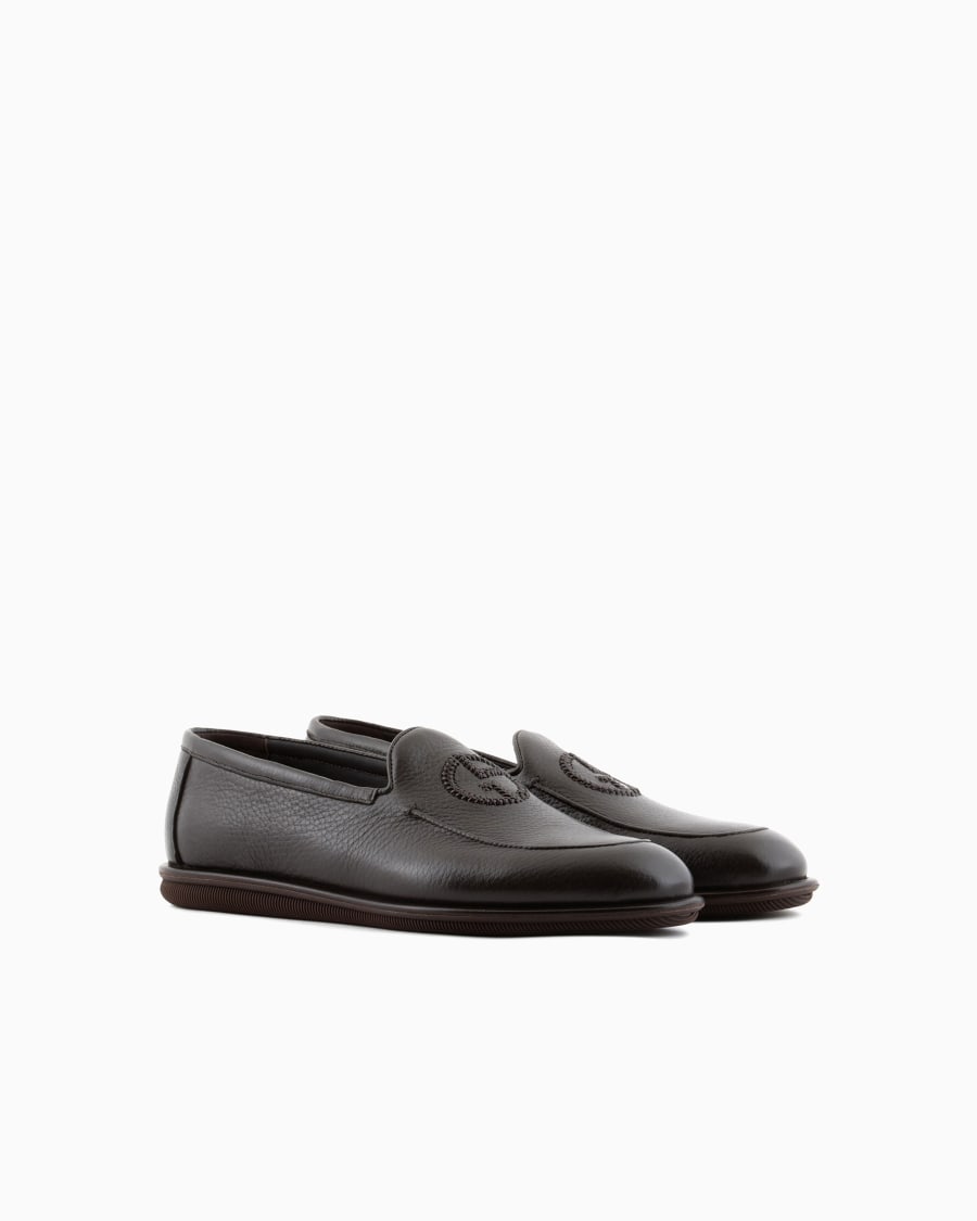 The world of armani MOCASSINI IN CERVO CON LOGO RICAMATO Sconto