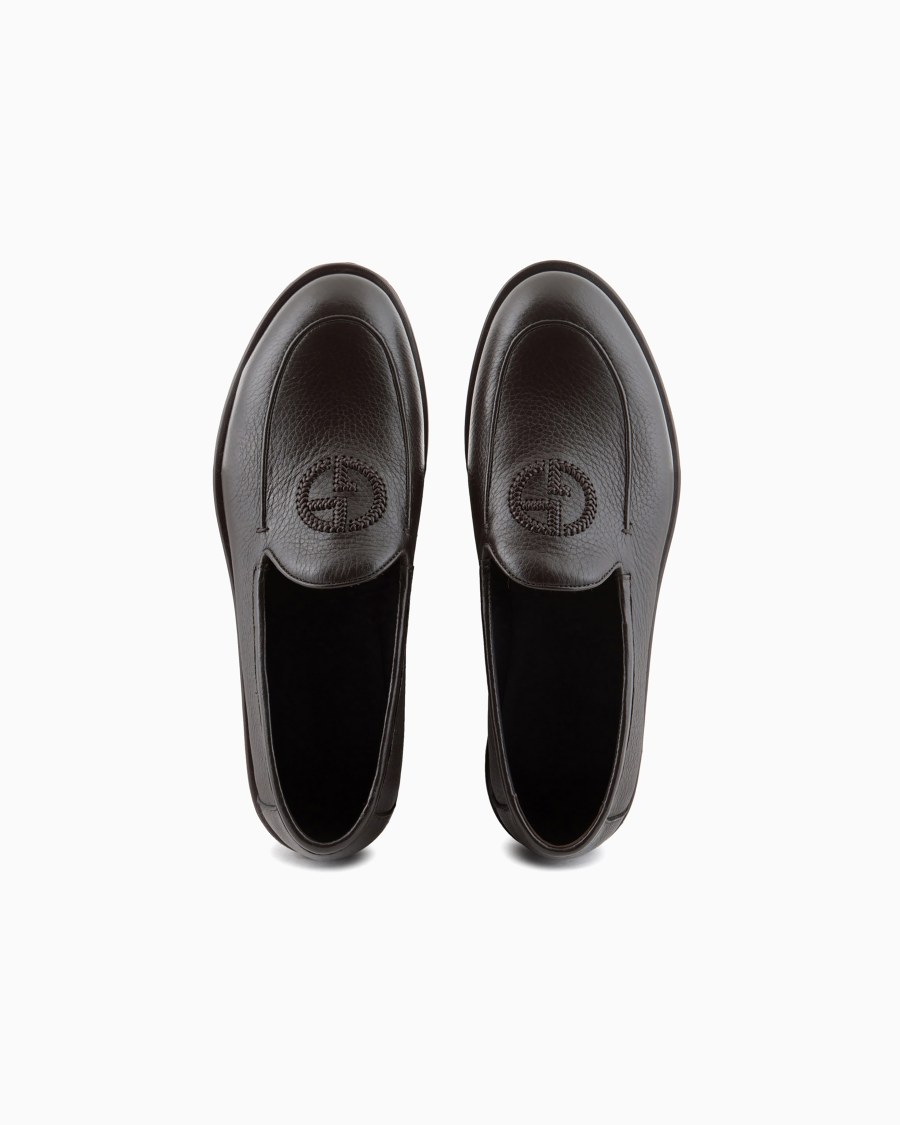 The world of armani MOCASSINI IN CERVO CON LOGO RICAMATO Sconto
