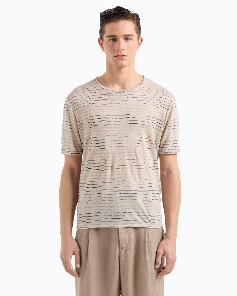 The world of armani T-SHIRT GIROCOLLO IN LINO CON STAMPA RIGHE IRREGOLARI Offerta