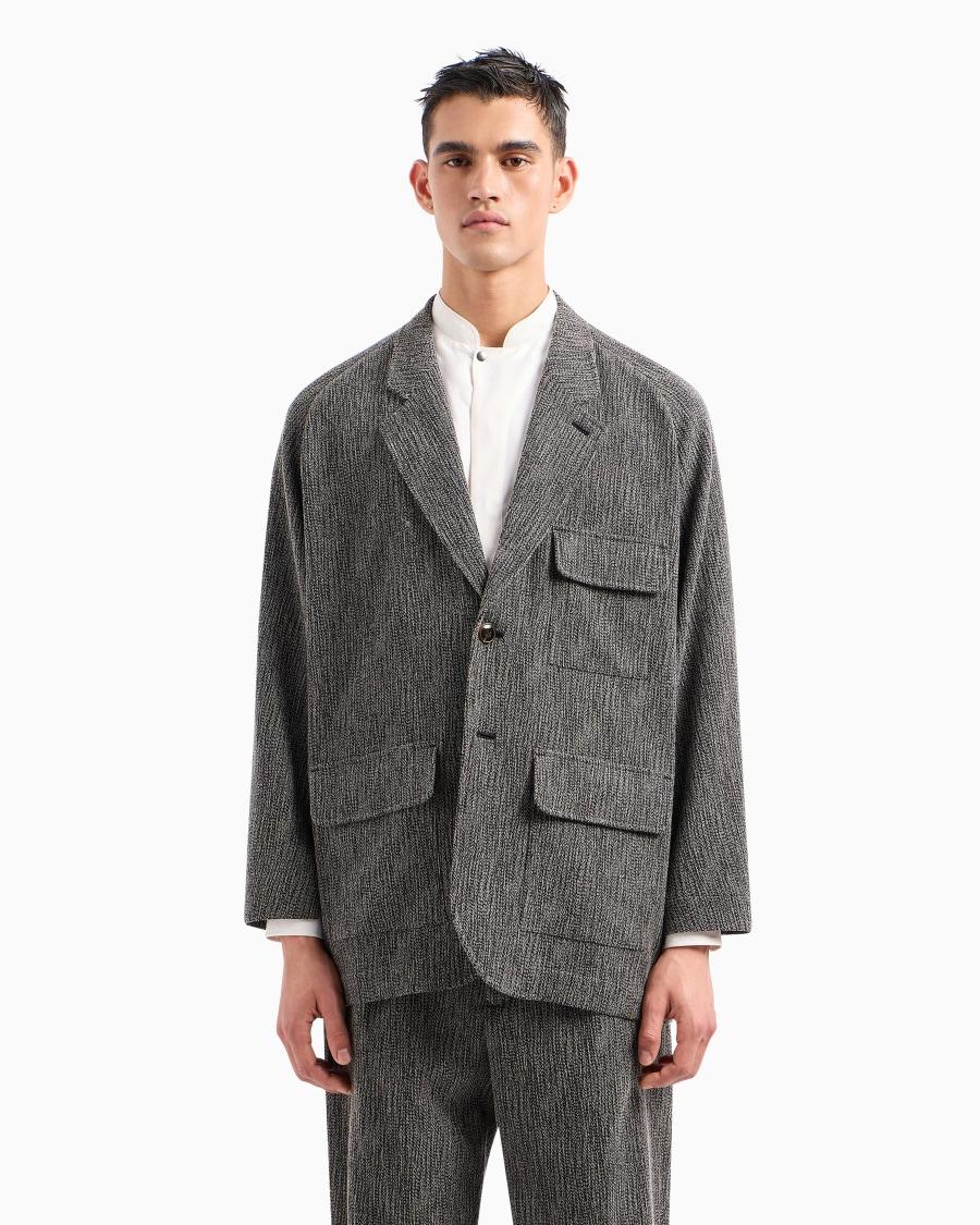 The world of armani GIACCA CAMICIA MONOPETTO IN MISTO VISCOSA E LANA JACQUARD Comprare a buon mercato