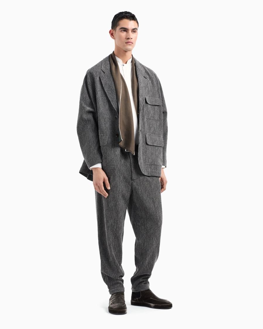 The world of armani GIACCA CAMICIA MONOPETTO IN MISTO VISCOSA E LANA JACQUARD Comprare a buon mercato