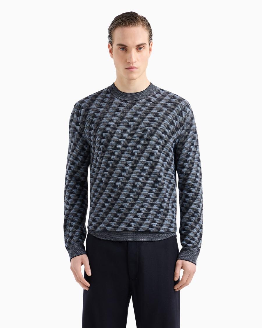 The world of armani MAGLIA GIROCOLLO IN LANA VERGINE JACQUARD Shopping online