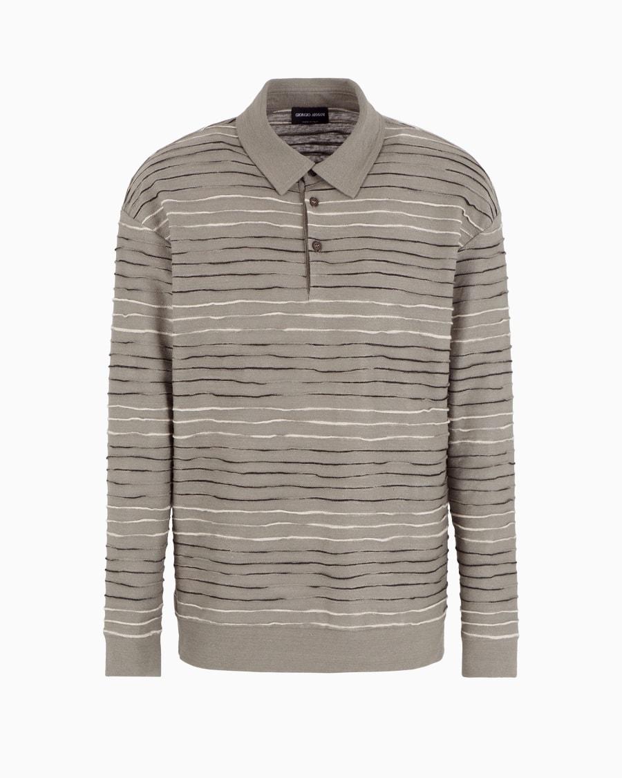The world of armani POLO A MANICHE LUNGHE IN JERSEY DI LINO COTONE E VISCOSA JACQUARD Offerta esclusiva