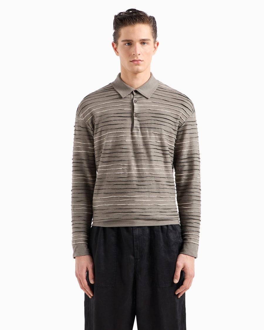The world of armani POLO A MANICHE LUNGHE IN JERSEY DI LINO COTONE E VISCOSA JACQUARD Offerta esclusiva