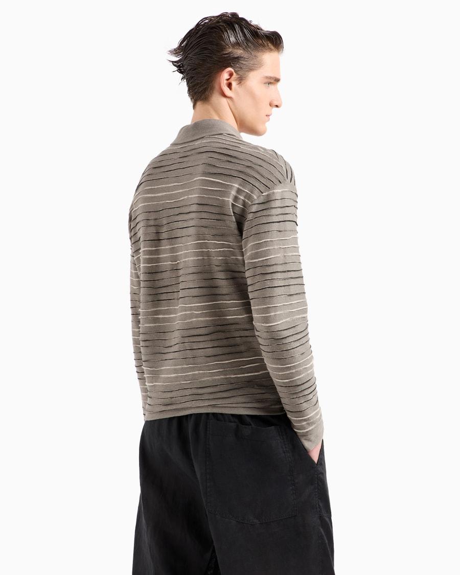The world of armani POLO A MANICHE LUNGHE IN JERSEY DI LINO COTONE E VISCOSA JACQUARD Offerta esclusiva