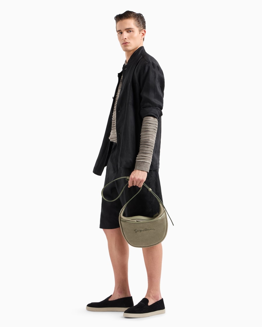 The world of armani POLO A MANICHE LUNGHE IN JERSEY DI LINO COTONE E VISCOSA JACQUARD Offerta esclusiva