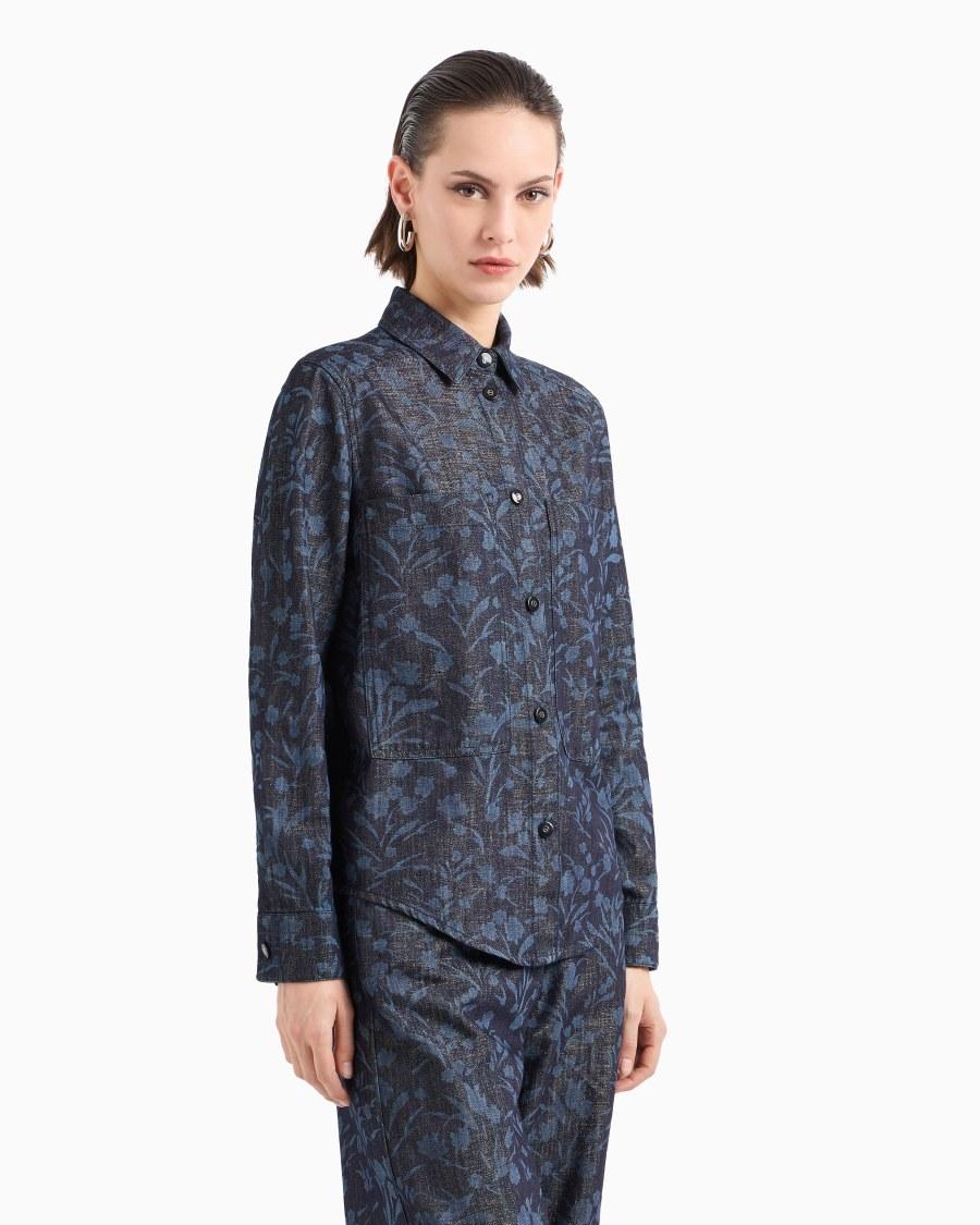 The world of armani DENIM COLLECTION CAMICIA IN DENIM DI COTONE VISCOSA E LUREX CON MOTIVO FLOREALE Latest fashion