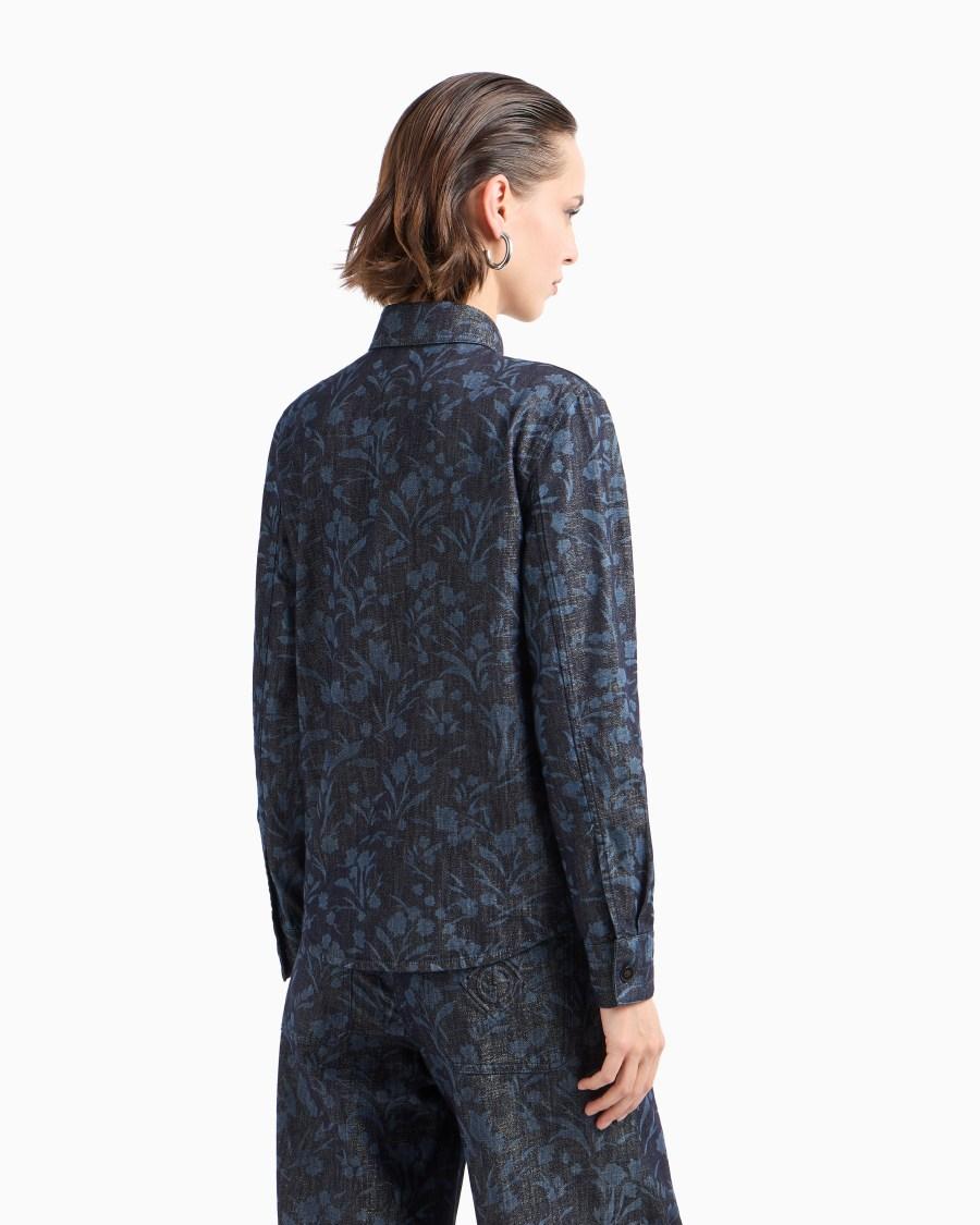 The world of armani DENIM COLLECTION CAMICIA IN DENIM DI COTONE VISCOSA E LUREX CON MOTIVO FLOREALE Latest fashion