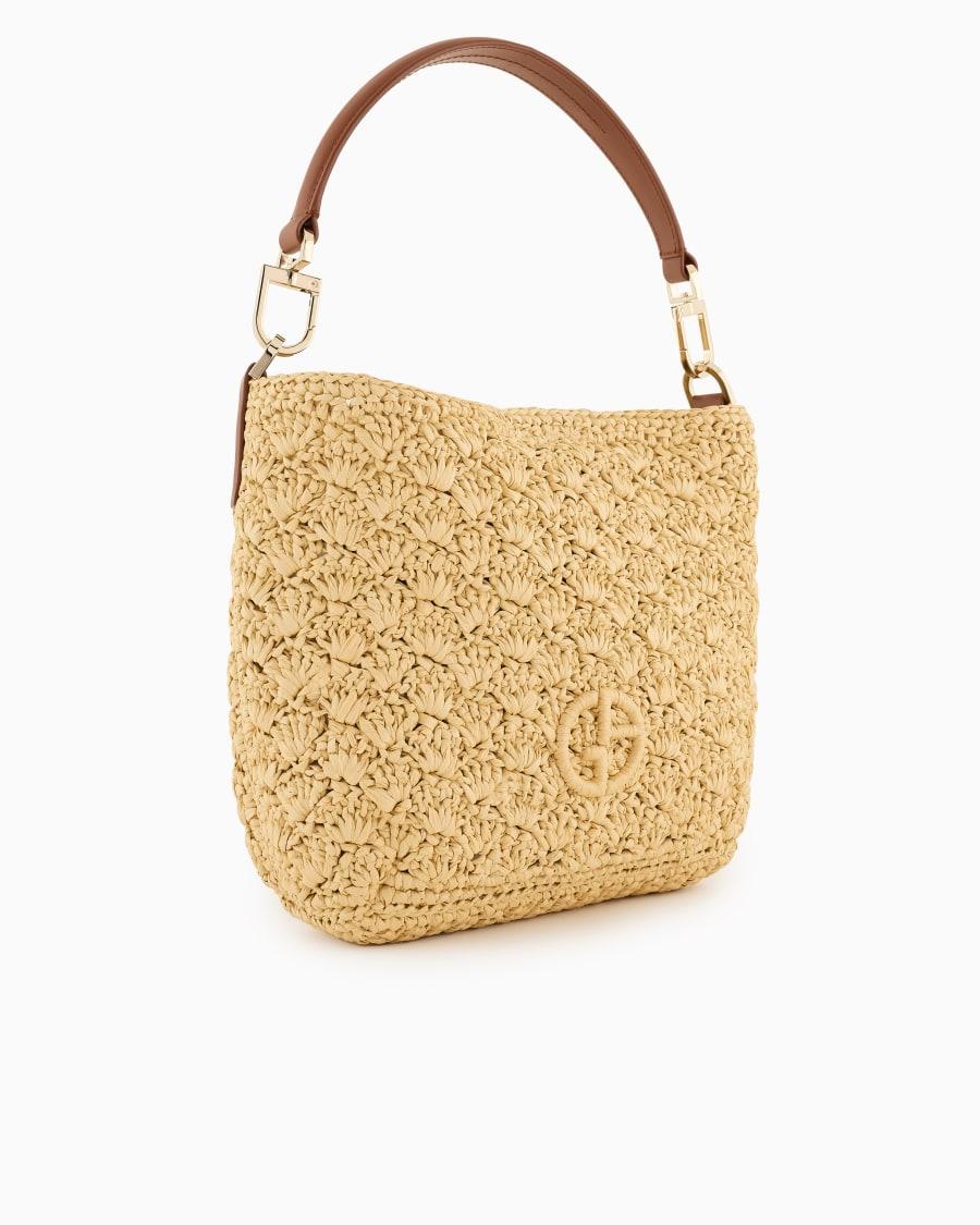 The world of armani BORSA A SPALLA PICCOLA IN RAFIA PUNTO VENTAGLIO E PELLE Nuovi prodotti