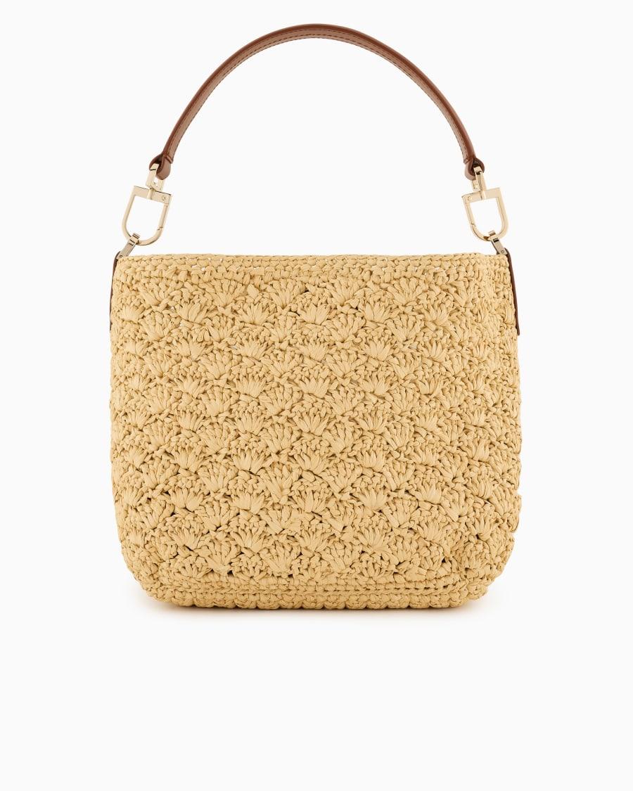 The world of armani BORSA A SPALLA PICCOLA IN RAFIA PUNTO VENTAGLIO E PELLE Nuovi prodotti