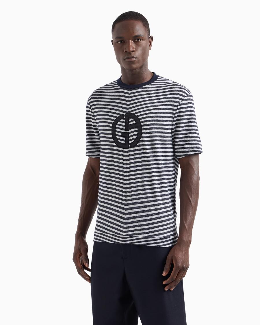 The world of armani T-SHIRT GIROCOLLO IN VISCOSA STRETCH JACQUARD CHEVRON Solo un giorno rimasto