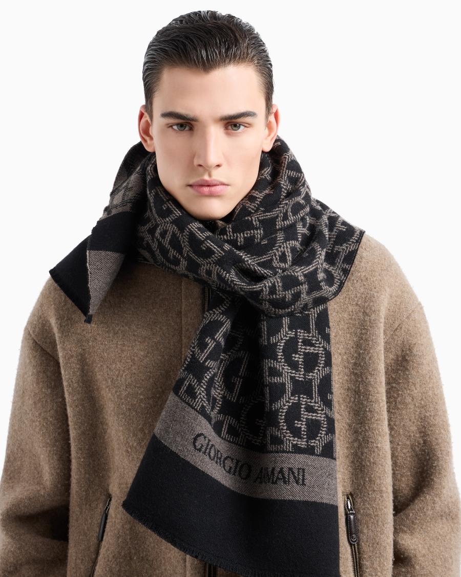 The world of armani SCIARPA IN LANA JACQUARD MONOGRAM Officina