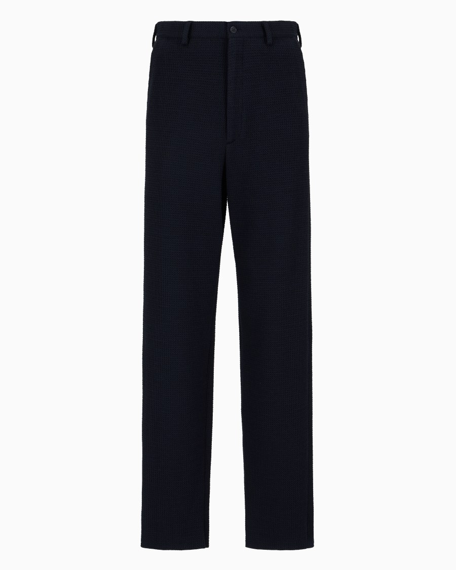 The world of armani PANTALONI FLAT FRONT IN JERSEY DI MISTO LANA Shopping Online