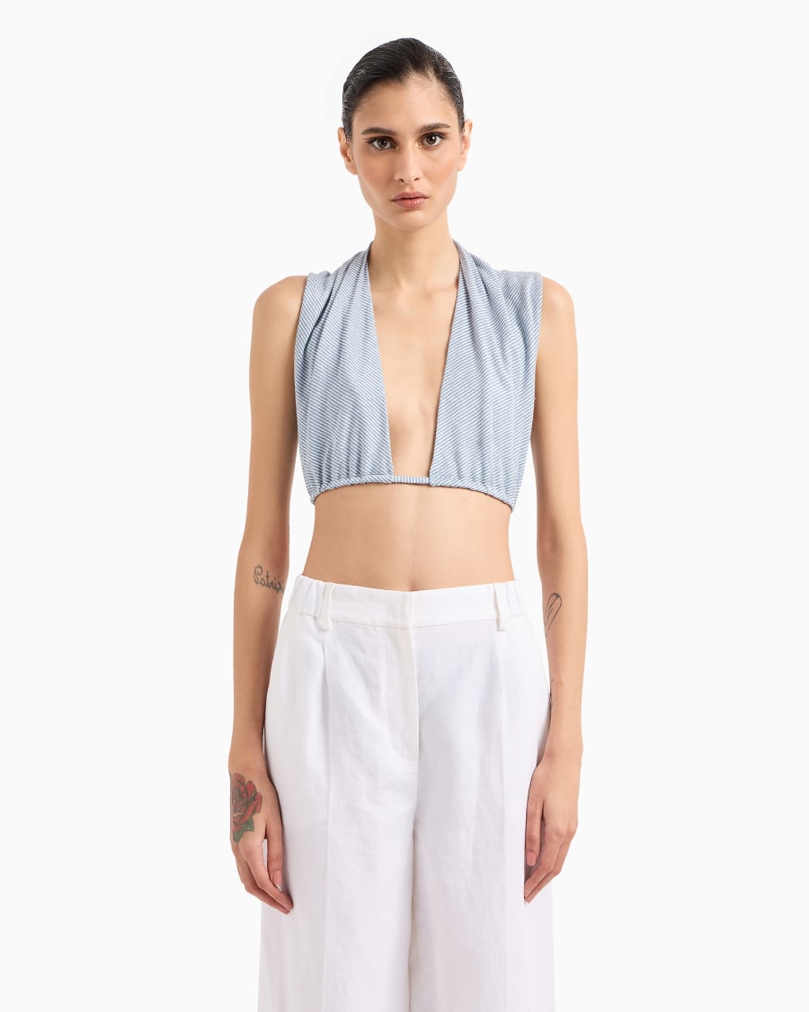The world of armani TOP IN JERSEY DI LINO E VISCOSA MILLERIGHE Convenienza