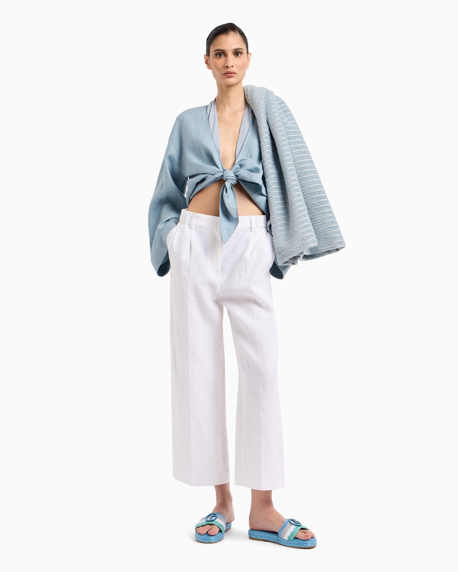 The world of armani TOP IN JERSEY DI LINO E VISCOSA MILLERIGHE Convenienza