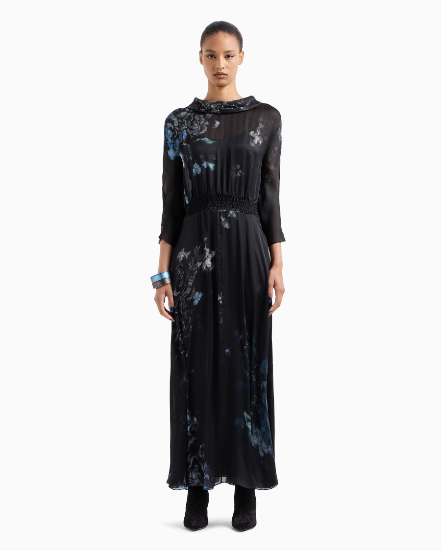 The world of armani ABITO LUNGO IN CHARMEUSE DI SETA STAMPA FLOREALE Spedizione gratuita