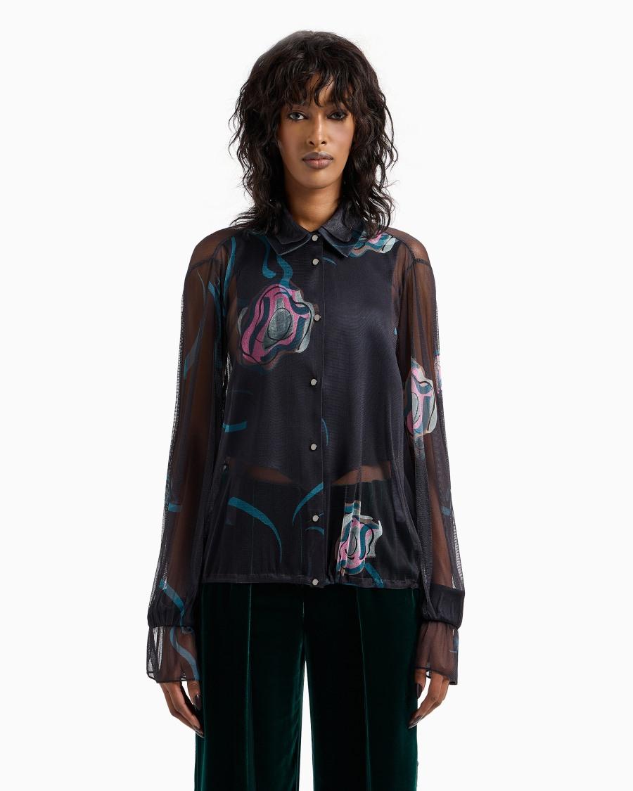 The world of armani CAMICIA IN SETA STAMPATA CON PLASTRON Negozio online di fabbrica