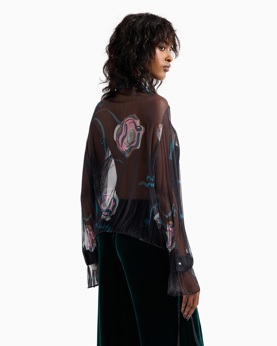 The world of armani CAMICIA IN SETA STAMPATA CON PLASTRON Negozio online di fabbrica