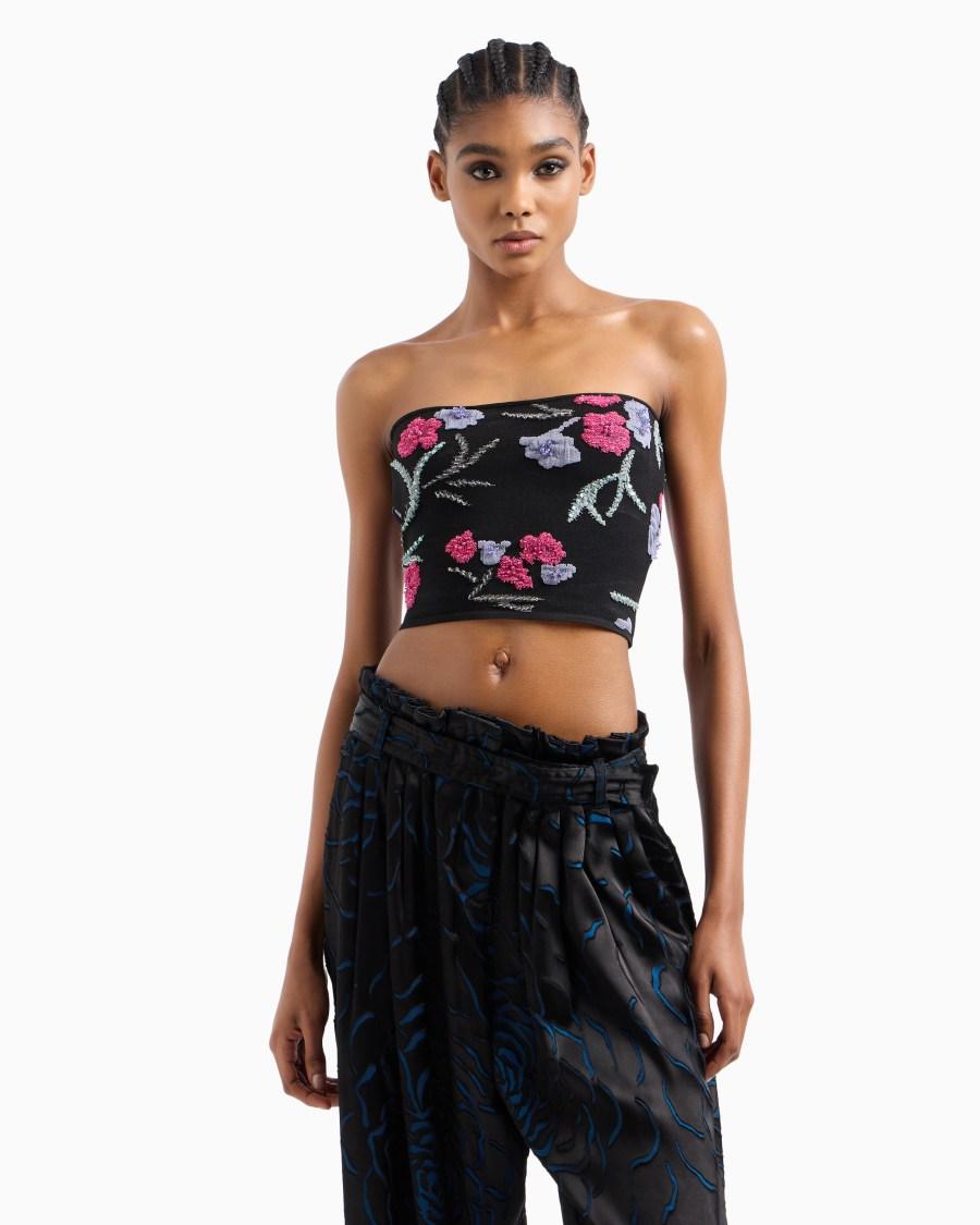 The world of armani TOP A FASCIA IN VISCOSA STRETCH CON JACQUARD FLOREALE Fornitura limitata