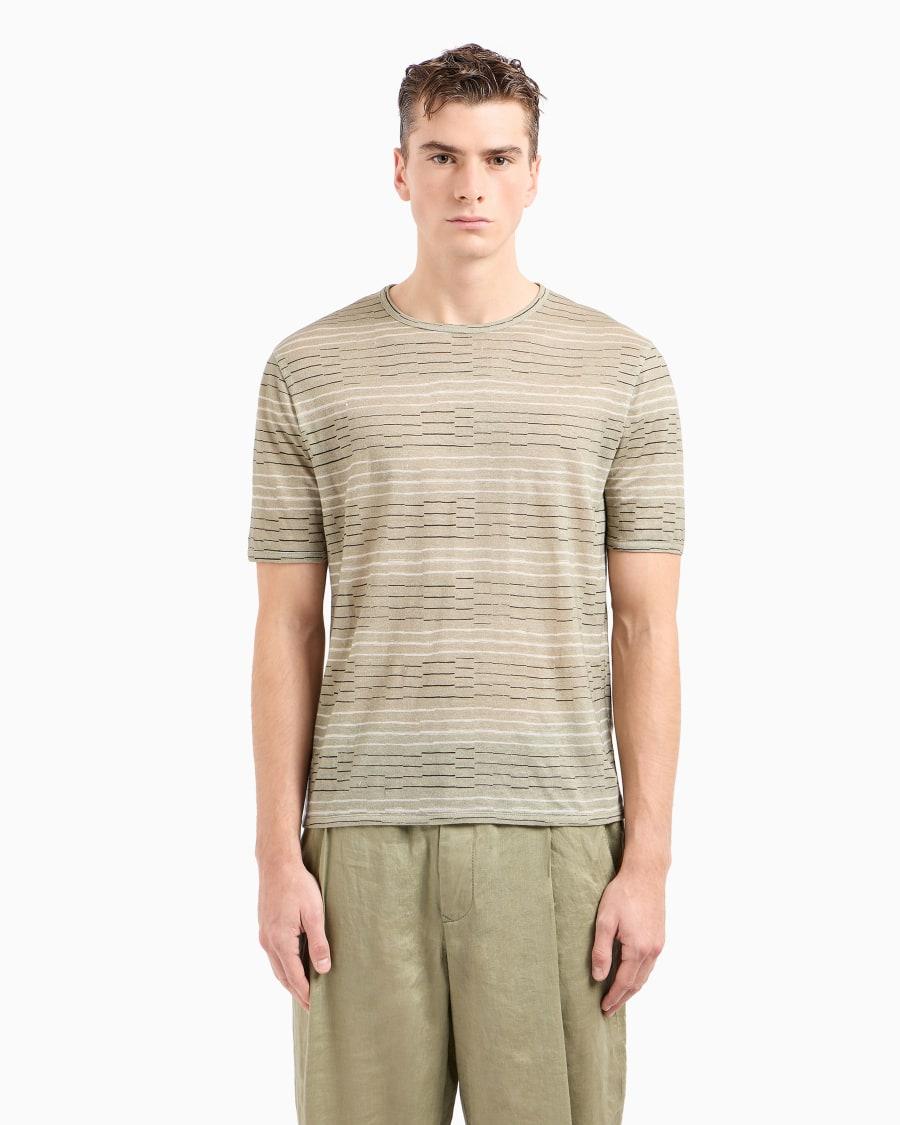 The world of armani T-SHIRT GIROCOLLO IN LINO CON STAMPA RIGHE IRREGOLARI Offerta per la Festa della Mamma